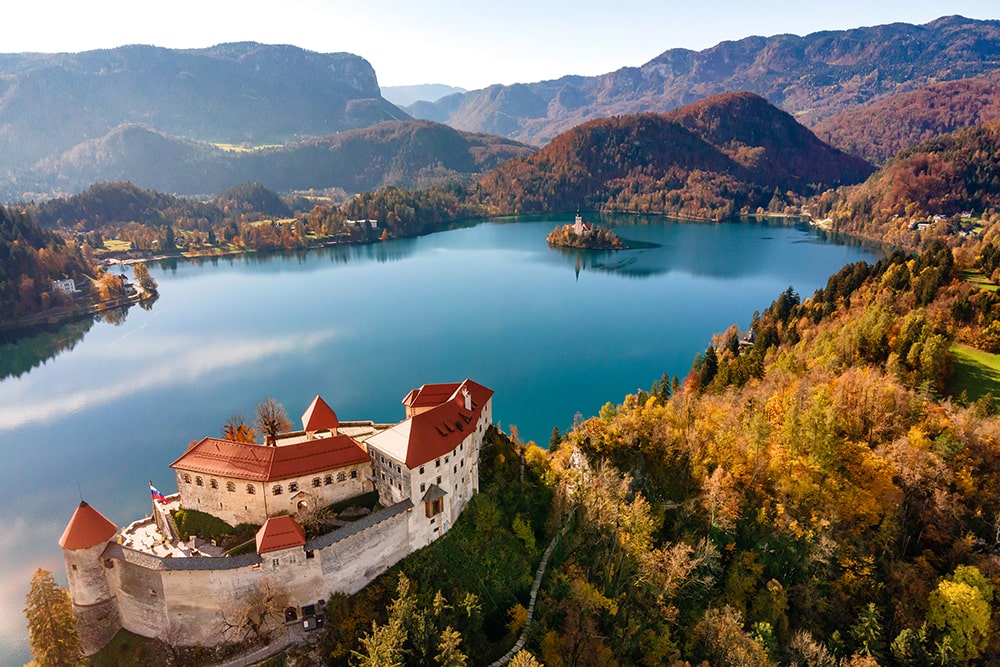 Lake Bled Slovenia Aerial Autumn